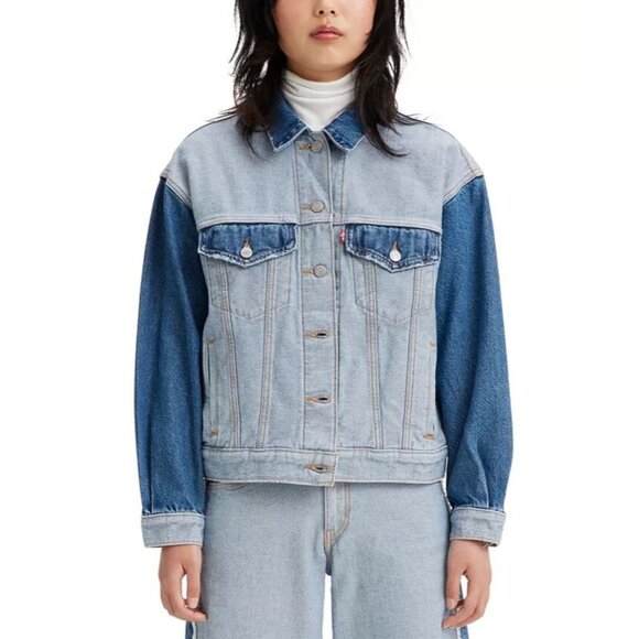 Levi’s Women's Size Small Inside Out 90’s Two Toned Denim Trucker Jean Jacket - Picture 1 of 13
